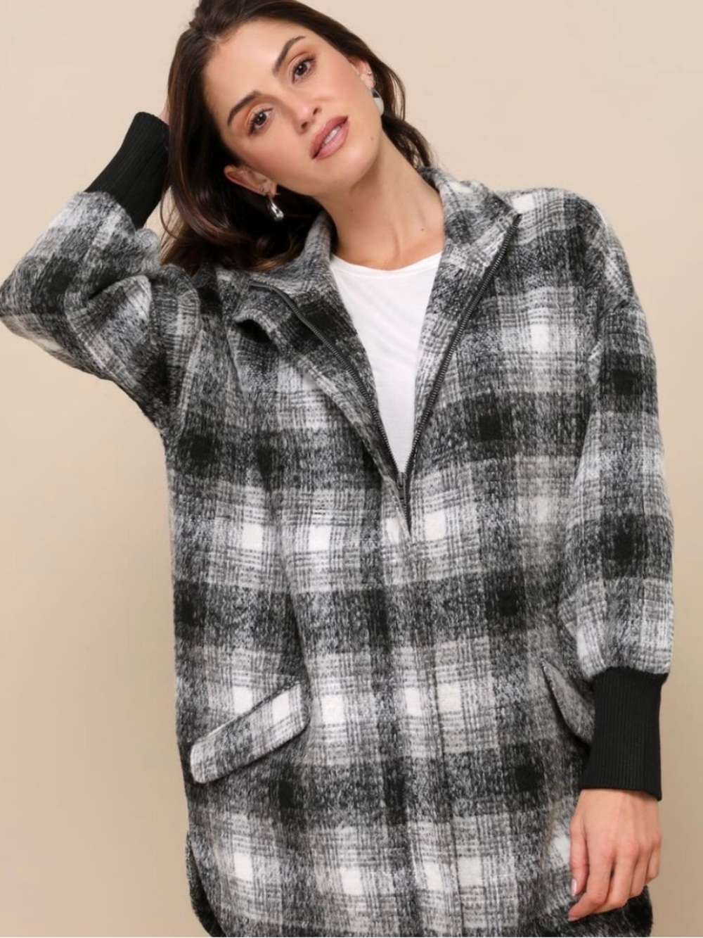 BB Dakota Gray Black Plaid Shirt Jacket